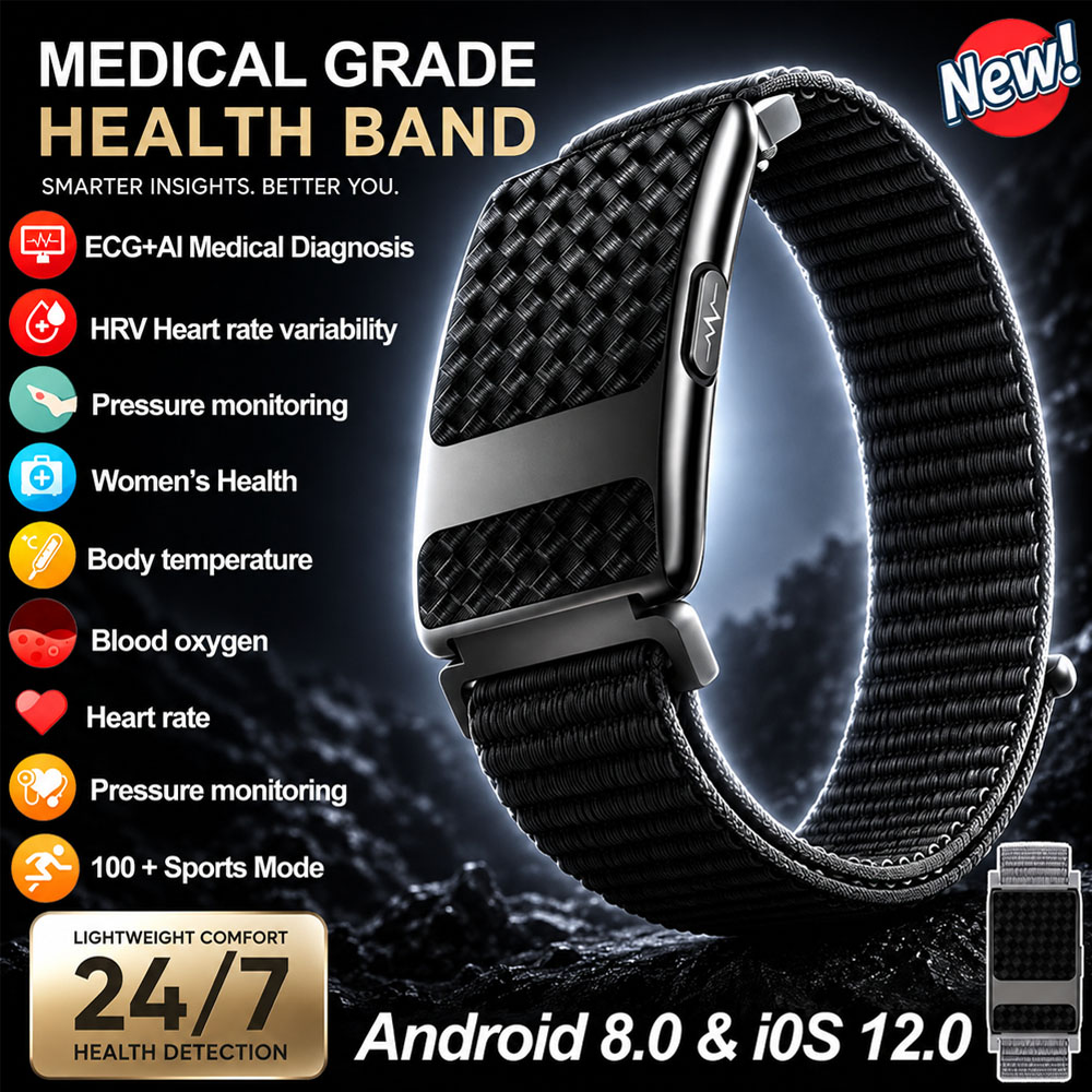 Fall Detection Watch - 2026 Neues GPS-Trajektorie-AI-Gesundheitsarmband 3ATM Herzfrequenz-Blutdruck-HRV-Monitor Anrufbenachrichtigung
