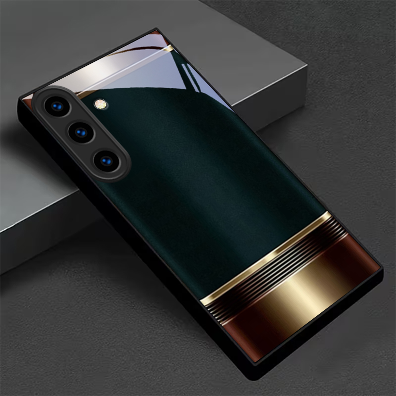 Samsung Galaxy S24 - Edles Retro-Metallrahmen-Handygehäuse mit schwarzem Glas für